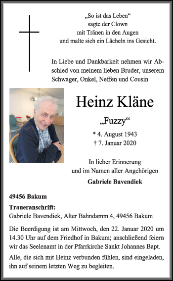 Anzeige von Heinz Kläne von OM-Medien