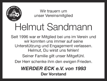 Anzeige von Helmut Sandmann von OM-Medien
