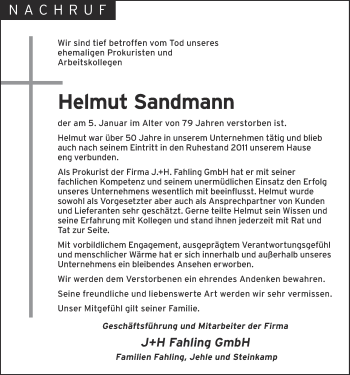 Anzeige von Helmut Sandmann von OM-Medien