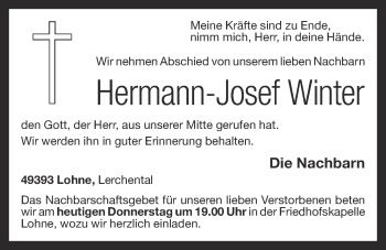 Anzeige von Hermann-Josef Winter von OM-Medien
