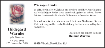 Anzeige von Hildegard  Warnke von OM-Medien