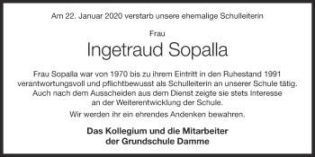 Anzeige von Ingetraud Sopalla von OM-Medien