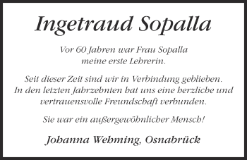 Anzeige von Ingetraud Sopalla von OM-Medien