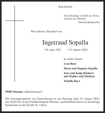 Anzeige von Ingetraud Sopalla von OM-Medien