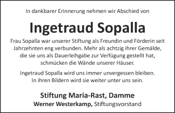 Anzeige von Ingetraud Sopalla von OM-Medien