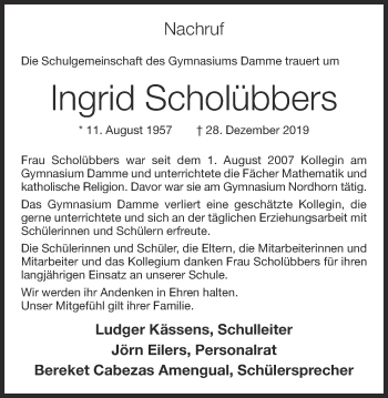 Anzeige von Ingrid Scholübbers von OM-Medien