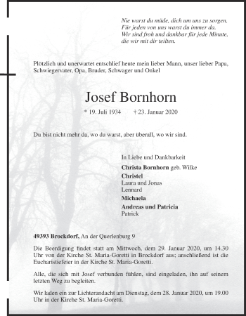 Anzeige von Josef Bornhorn von OM-Medien
