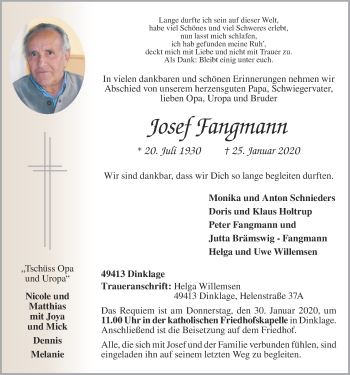Anzeige von Josef Fangmann von OM-Medien
