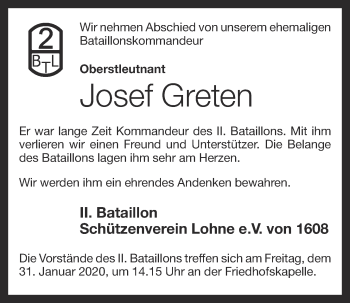Anzeige von Josef Greten von OM-Medien
