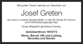Anzeige von Josef Greten von OM-Medien