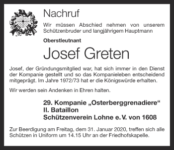 Anzeige von Josef Greten von OM-Medien