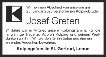 Anzeige von Josef Greten von OM-Medien