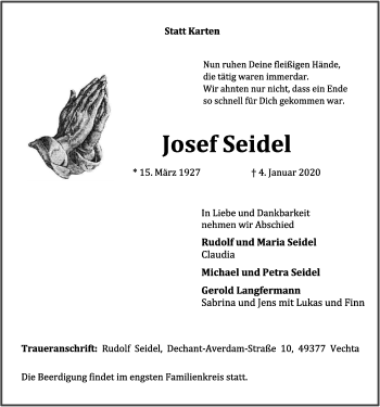 Anzeige von Josef Seidel von OM-Medien