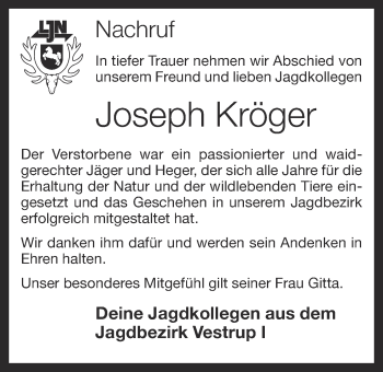 Anzeige von Joseph Kröger von OM-Medien