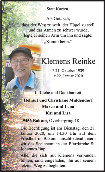 Anzeige von Klemens Reinke von OM-Medien