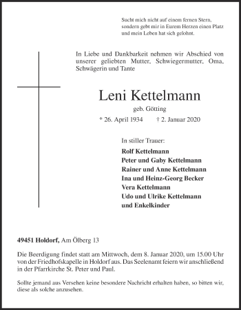Anzeige von Leni Kettelmann von OM-Medien