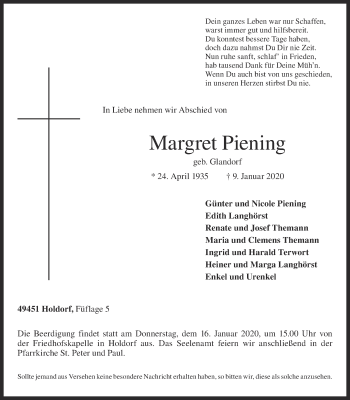 Anzeige von Margret Piening von OM-Medien