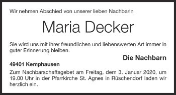 Anzeige von Maria Decker von OM-Medien