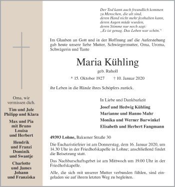 Anzeige von Maria Kühling von OM-Medien