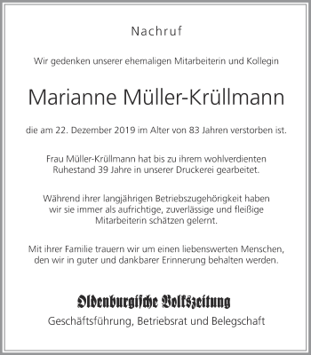 Anzeige von Marianne Müller-Krullmann von OM-Medien