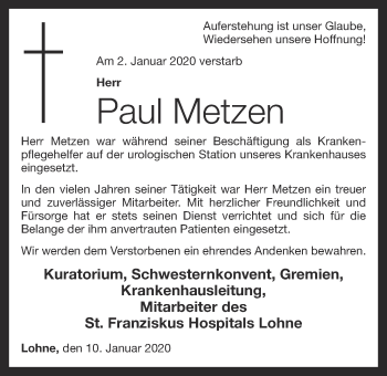 Anzeige von Paul Metzen von OM-Medien