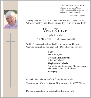 Anzeige von Vera Kurzer von OM-Medien