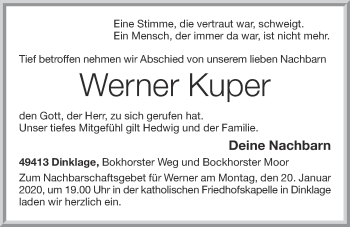 Anzeige von Werner Kuper von OM-Medien