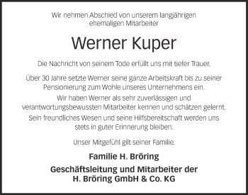 Anzeige von Werner Kuper von OM-Medien
