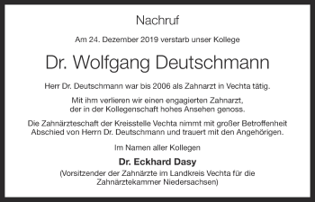 Anzeige von Wolfgang Deutschmann von OM-Medien
