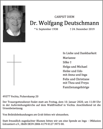Anzeige von Wolfgang Deutschmann von OM-Medien