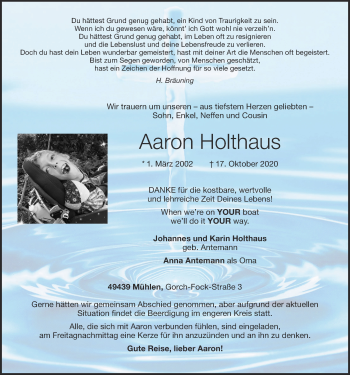 Anzeige von Aaron Holthaus von OM-Medien