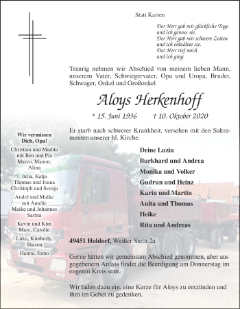 Anzeige von Aloys Herkenhoff von OM-Medien