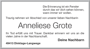 Anzeige von Anneliese Grote von OM-Medien