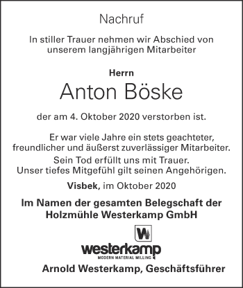 Anzeige von Anton Böske von OM-Medien