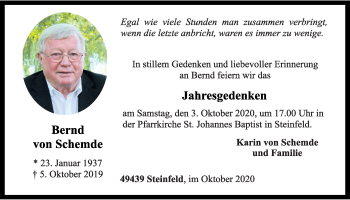 Anzeige von Bernd von Schemde von OM-Medien