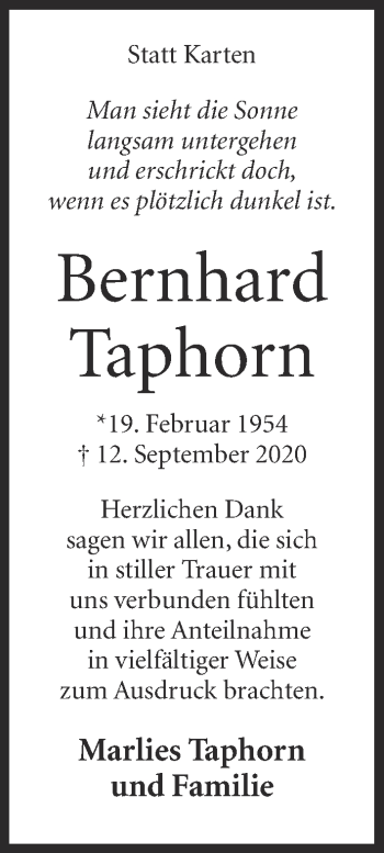 Anzeige von Bernhard Taphorn von OM-Medien