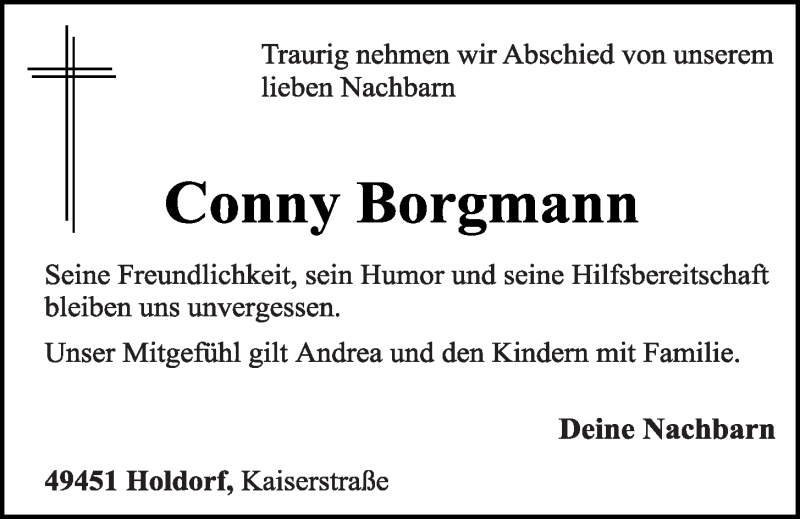  Traueranzeige für Conny Borgmann vom 30.10.2020 aus OM-Medien
