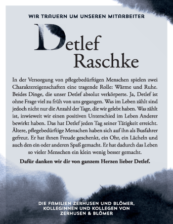 Anzeige von Detlef Raschke von OM-Medien