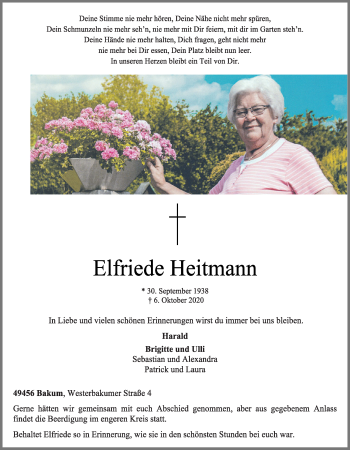 Anzeige von Elfriede Heitmann von OM-Medien