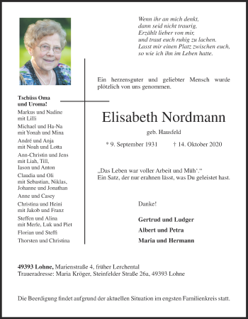 Anzeige von Elisabeth Nordmann von OM-Medien