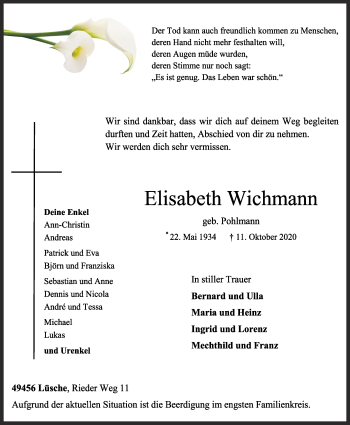 Anzeige von Elisabeth Wichmann von OM-Medien