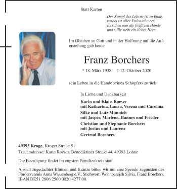 Anzeige von Franz Borchers von OM-Medien