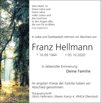 Anzeige von Franz Hellmann von Oldenburgische Volkszeitung