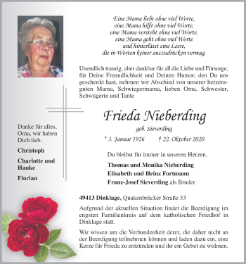Anzeige von Frieda Nieberding von OM-Medien