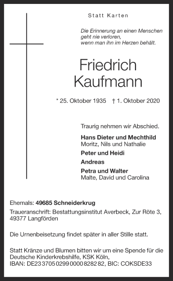 Anzeige von Friedrich Kaufmann von OM-Medien