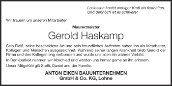 Anzeige von Gerold Haskamp von OM-Medien