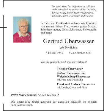 Anzeige von Gertrud Überwasser von OM-Medien