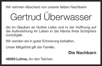 Anzeige von Gertrud Überwasser von OM-Medien