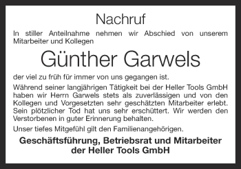 Anzeige von Günther Garwels von OM-Medien
