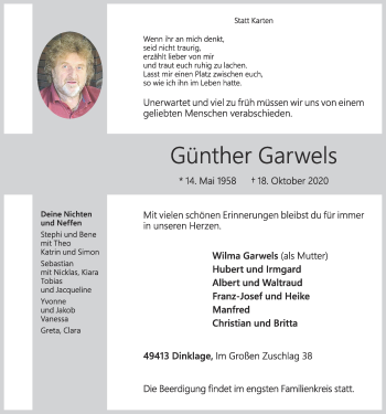 Anzeige von Günther Garwels von OM-Medien